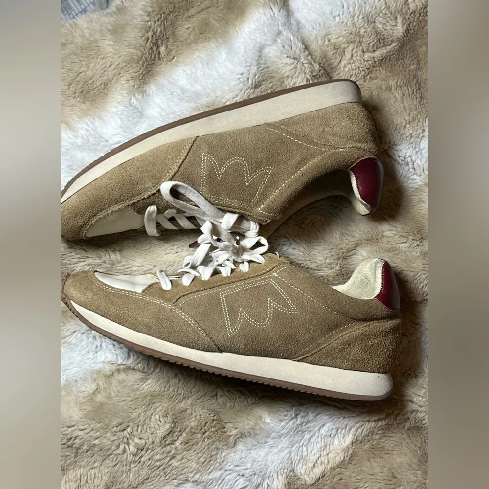 Birdies Suede Sneakers Tan Cream Burgundy Lace Up Comfort Casual Shoes, size 10 - Picture 5 of 10